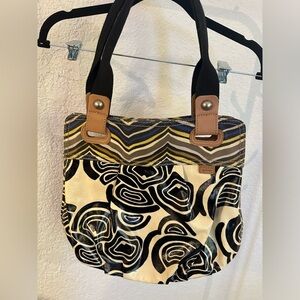 Fossil Key-Per wax cloth geometric pattern, water resistant canvas tote